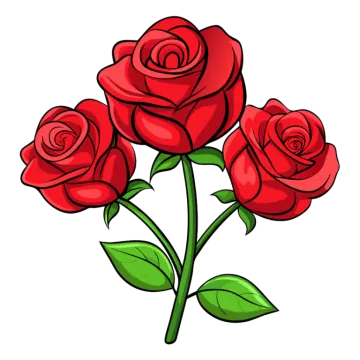 three red roses with green leaves
