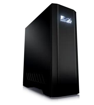 a black desktop computer on a white background