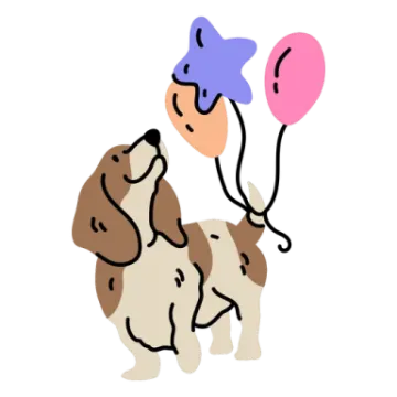 a drawing of two dogs holding balloons