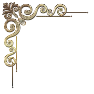 a gold and brown metal sign with swirl design