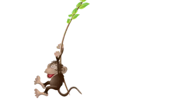 a cartoon monkey hanging from a tree branch