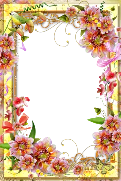 a floral frame with pink and yellow flowers