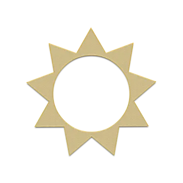 a gold sun cutout with a white background