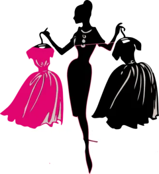 a silhouette of two women in dresses