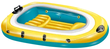 an inflatable boat with two seats and a steering