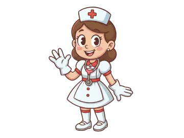 a cartoon nurse with her hand up
