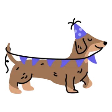 a drawing of a dog wearing a party hat