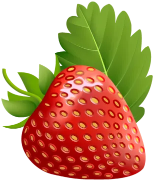 a strawberry with green leaves on it