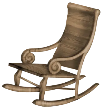 a wooden rocking chair on a white background