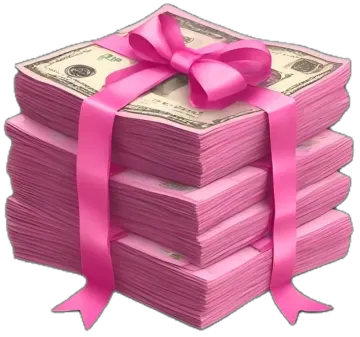a stack of money wrapped in pink ribbon