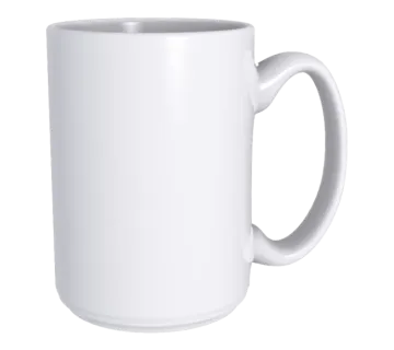 a white mug with a handle on it
