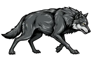 a black wolf with yellow eyes