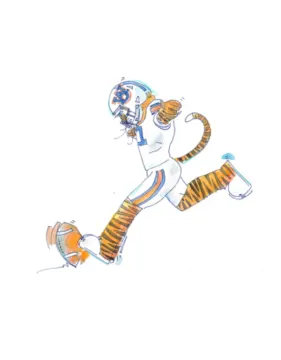 a drawing of a tiger running on a white background