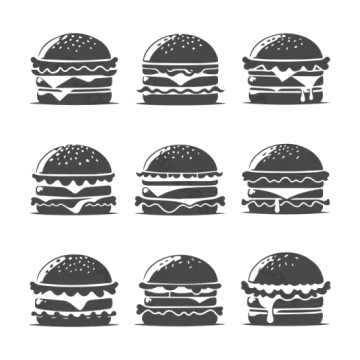 a set of hamburgers in different shapes