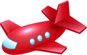 a red plane with blue eyes on it