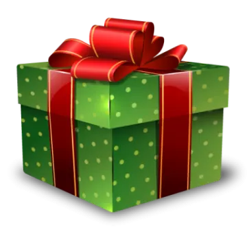 a green gift box with red ribbon and bow