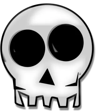 a white skull with black eyes