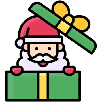 a santa claus holding a present box