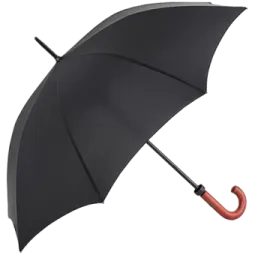 a black umbrella with an orange handle