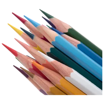a group of colored pencils