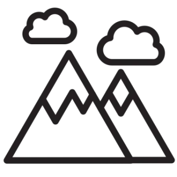 a black and white image of mountains with clouds