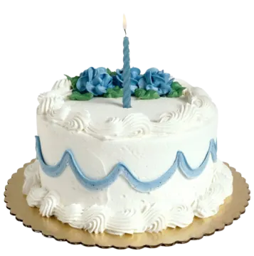 a white cake with blue flowers on top