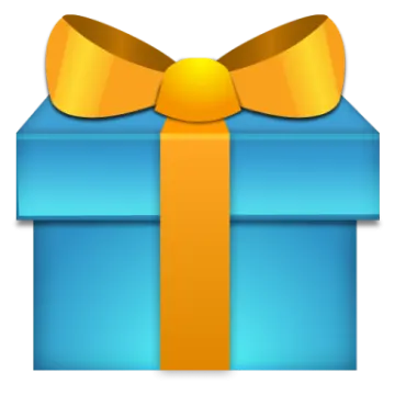 a blue gift box with an orange bow
