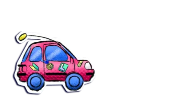 a pink car with a sticker on it
