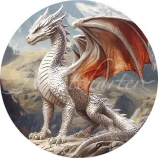 a white dragon sitting on top of a rock