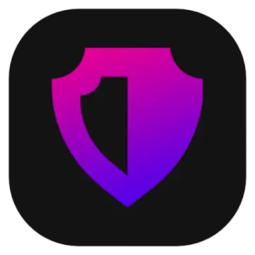 a purple shield icon on a black background
