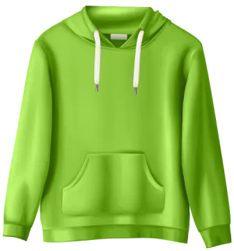 a bright green hoodie sweatshirt with a white zipper