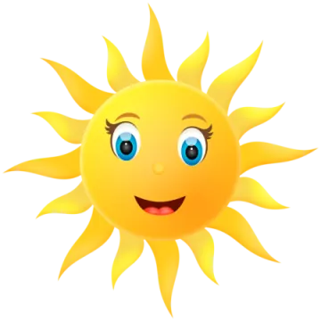 a smiling sun with blue eyes