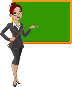 a woman teacher in front of a blackboard
