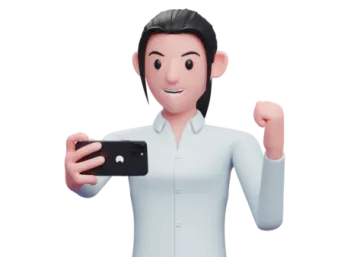 a cartoon character holding up a cell phone