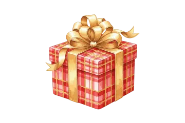 a red and gold gift box with a bow