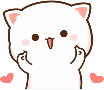 a white cat with hearts in its mouth