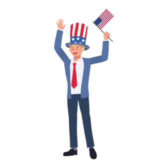 a man in a suit and tie holding an american flag