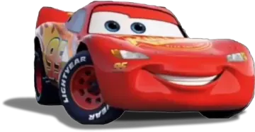 a red car with a smiling face on it
