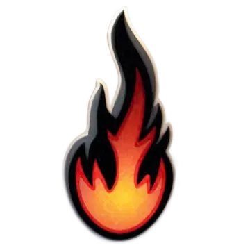 a black and red flame sticker on a white background