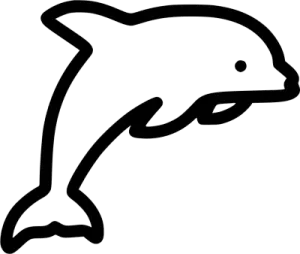 a black and white drawing of a dolphin