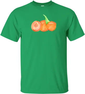 a green t - shirt with two orange carrots on it