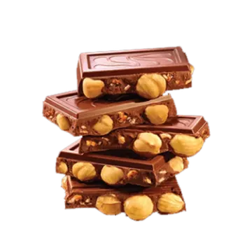 a stack of chocolate with nuts on top