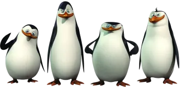 three penguins standing next to each other penguins