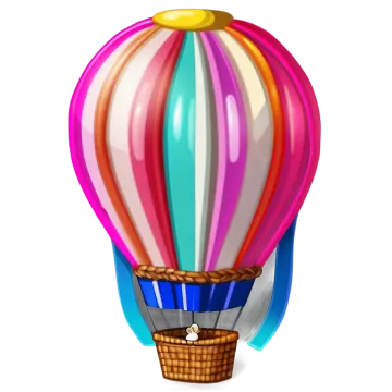 a hot air balloon with colorful stripes and a basket