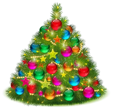 a christmas tree with colorful balls and stars