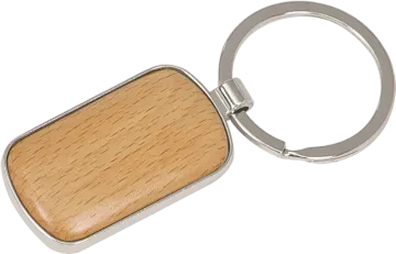 a wooden keyring on a white background