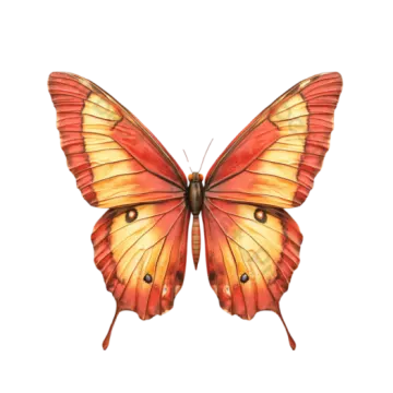 a red and yellow butterfly on white background