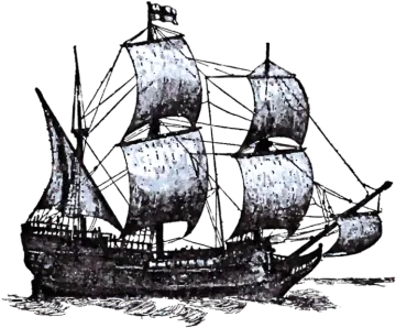 a black and white drawing of a pirate ship