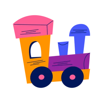 a toy train with two different colors on it