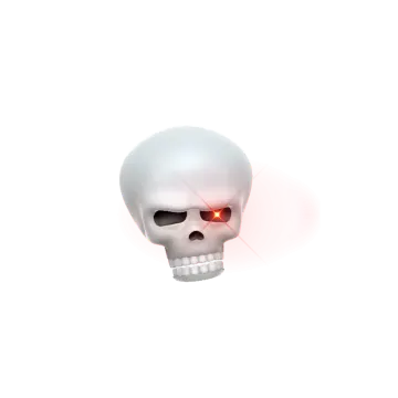 an image of a skull with red eyes